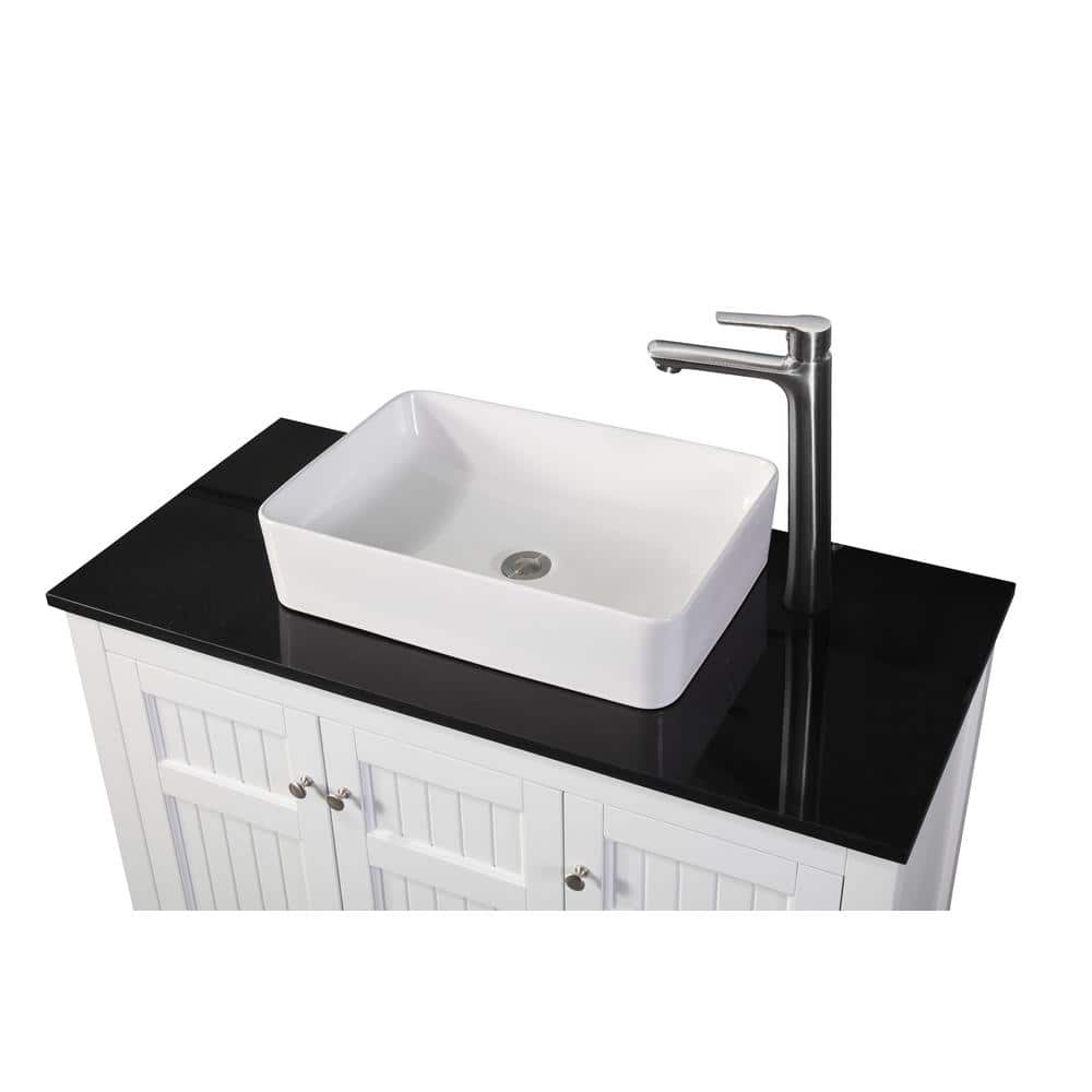42" White Wood Freestanding Bathroom Vanity with Black Granite Top