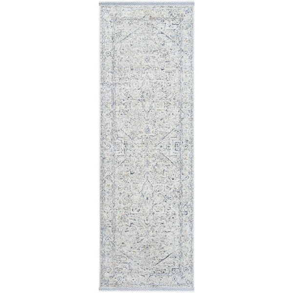 Livabliss Rivaldo Cream/Blue Medallion 3 ft. x 8 ft. Indoor Runner Area Rug