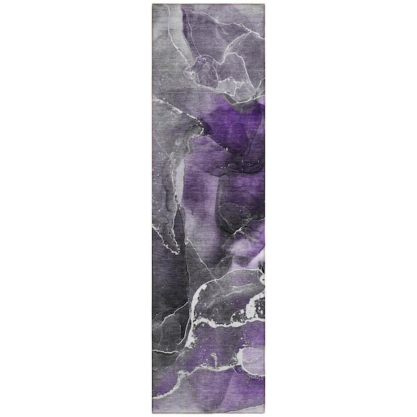 Gray and Purple 2 ft. x 7 ft. Abstract Indoor / Outdoor Area Rug