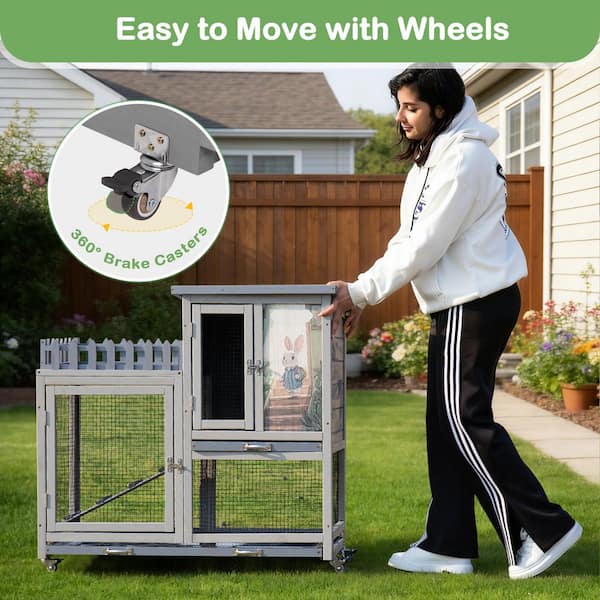 COZIWOW Wooden Rabbit Hutch Bunny Cage Small Animal House with 4
