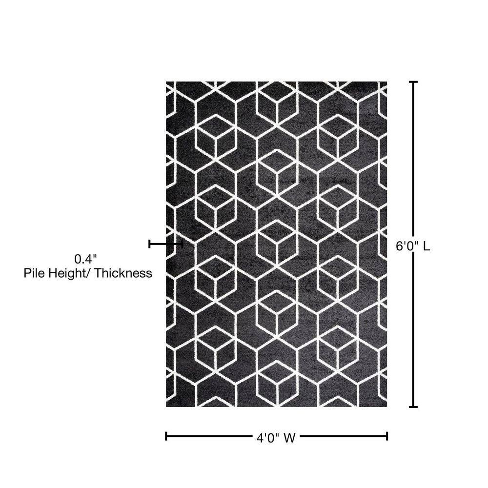 Black and White Geometric Mid-Century Modern Area Rug 4 x 6