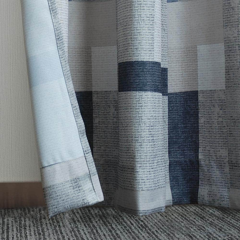 Navy and White Geometric Polyester Sheer Grommet Curtain Panel 40" x 63"