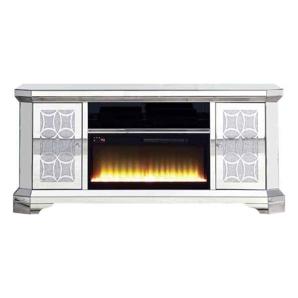 Benjara 67 in. Silver Wood TV Stand Fits TVs up to 60 in. with 2 Storage Doors