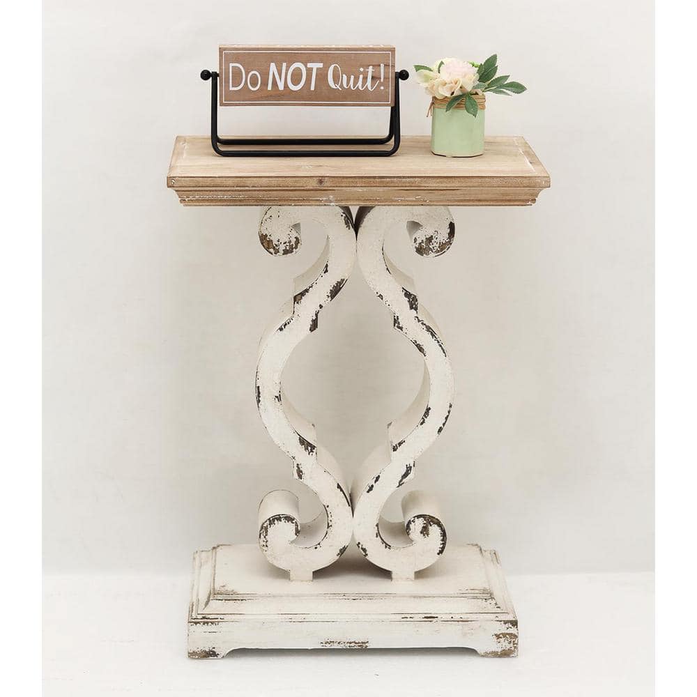 Rustic French Country Natural Wood End Table with Distressed White Base