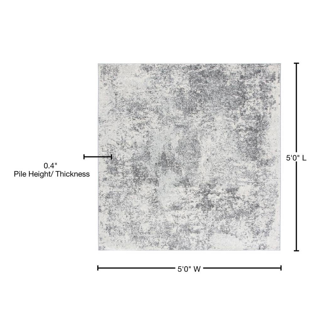 Off-White Abstract Square Stain-Resistant Area Rug