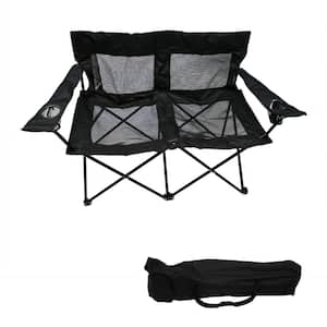 Loveseat Style Double Camp Chair with Steel Frame and Mesh Seat and Back (Black)