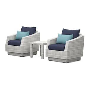 Cannes 3-Piece Wicker Patio Conversation Set with Blue Cushions