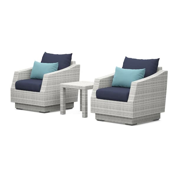 RST BRANDS Cannes 3-Piece Wicker Patio Conversation Set with Blue Cushions