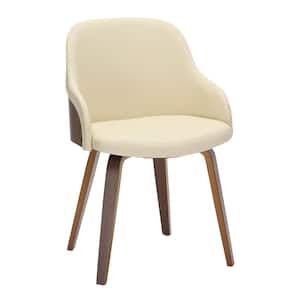 Bacci Cream Faux Leather and Walnut Wood Arm Chair
