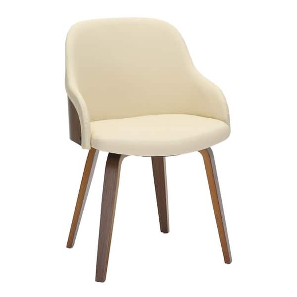 Lumisource Bacci Cream Faux Leather and Walnut Wood Arm Chair