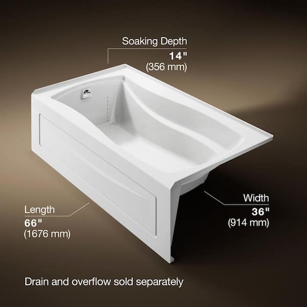 Mariposa 66 in. x 36 in. Soaking Bathtub with Left-Hand Drain in White, Integral Flange