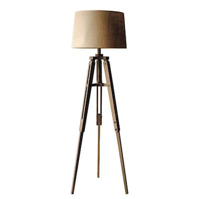 62.25 in. Brown Tripod Floor Lamp with Drum Shade