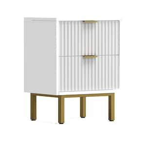 20 in. White and Gold 2 Drawer Mahogany Wood Nightstand