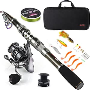 5.91 ft. Fishing Rod Combos with Telescopic Fishing Pole Spinning Reels and Carrier Bag, Black