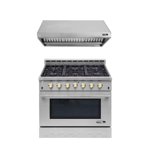 Kucht Pro-Style 36 in. 5.2 cu. ft. Natural Gas Range with Convection Oven  in Stainless Steel and Red Oven Door KNG361-R - The Home Depot