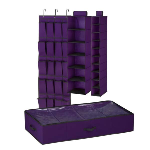 Honey-Can-Do 10-Pair Room Shoe Organizer Set in Purple/Black (4-Piece)