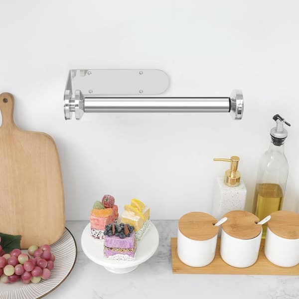 Wall-Mount Silver Stainless Steel Paper Towel Holder Under Cabinet with Damping Function for Kitchen Organization