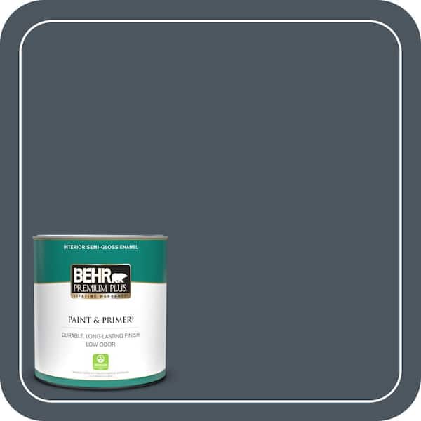 BEHR PREMIUM PLUS 1 qt. #N480-7 Midnight Blue Semi-Gloss Enamel Low Odor Interior Paint & Primer