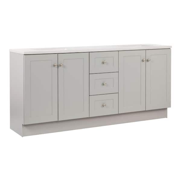 Bannister 73 in. Double Sink Pearl Gray Bath Vanity with Granite-Look Colorpoint White Cultured Marble Top (Assembled)