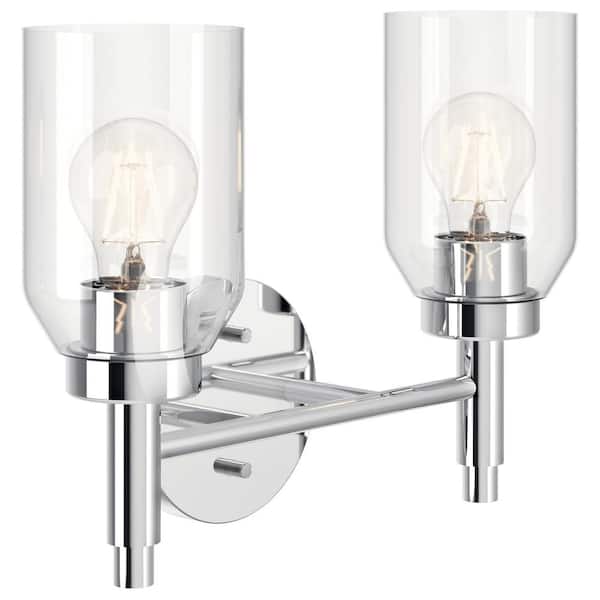 KICHLER Madden 14.25 in. 2-Light Chrome Modern Bathroom Vanity Light with Clear Glass