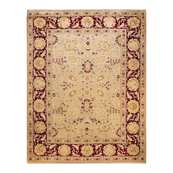 Eclectic 9 ft. x 12 ft. Yellow  Oriental Wool Indoor Area Rug