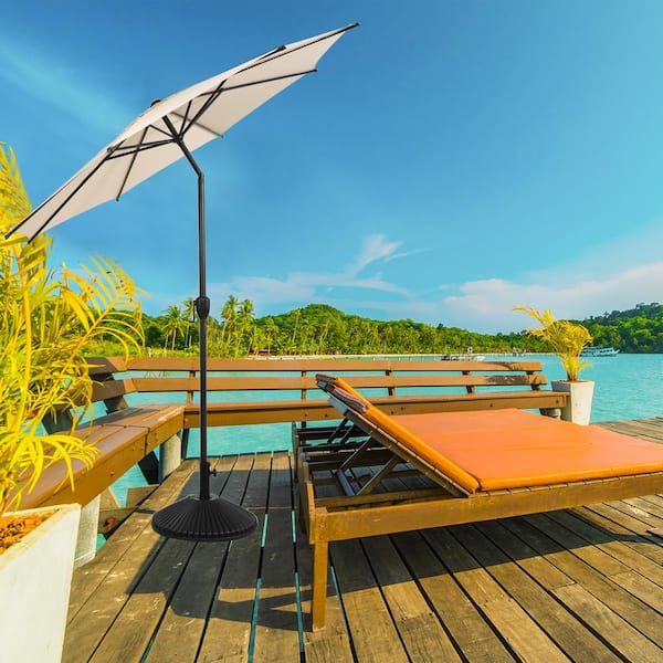 abba patio 11 foot offset cantilever patio hanging umbrella Abba Patio Lyon 11 ft. Steel Market Horizontal Tilt Patio Umbrella in Beige