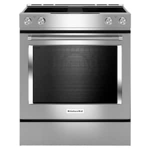 6.4 cu. ft. 4 Burner Element Downdraft Slide-In Electric Range with Self-Cleaning Convection Oven in Stainless Steel