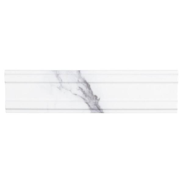 Jeffrey Court Carrara Inkjet White 3 in. x 12 in. Ceramic Wall Crown Trim Tile