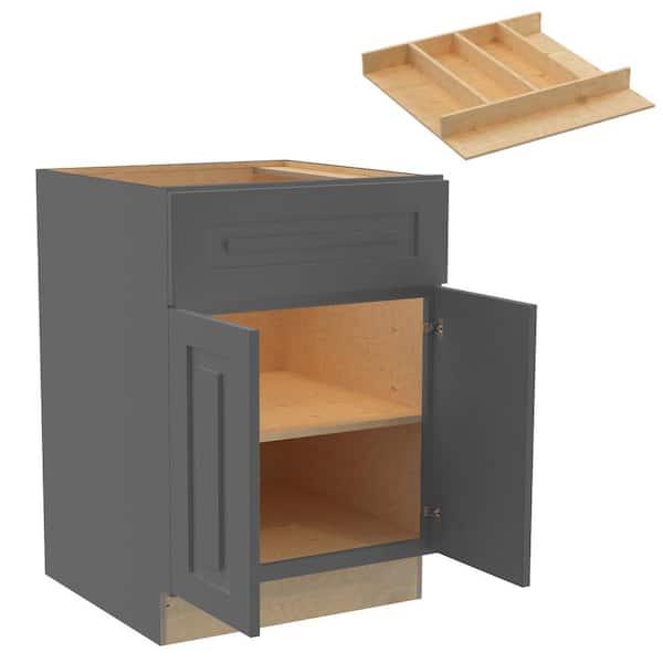 Home Decorators Collection Grayson 24 in. W x 24 in. D x 34.5 in. H Assembled Plywood Base Kitchen Cabinet in Deep Onyx with Utility Soft Close