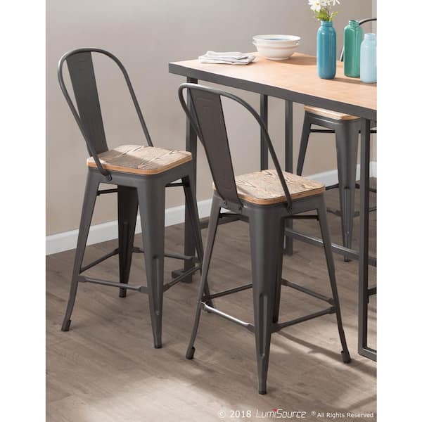 Oregon 39.5 in. Grey and Brown High Back Counter Stool (Set of 2)