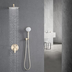 Single Handle 1-Spray Round Rain Shower Faucet With Shower Handheld Faucet in Brushed Gold (Valve Included)