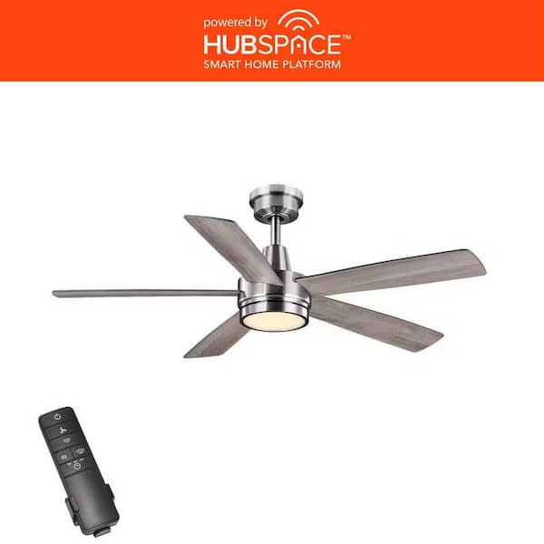 Fanelee 54 in. White Color Changing LED Brushed Nickel Smart Ceiling Fan with Light Kit and Remote Powered by Hubspace