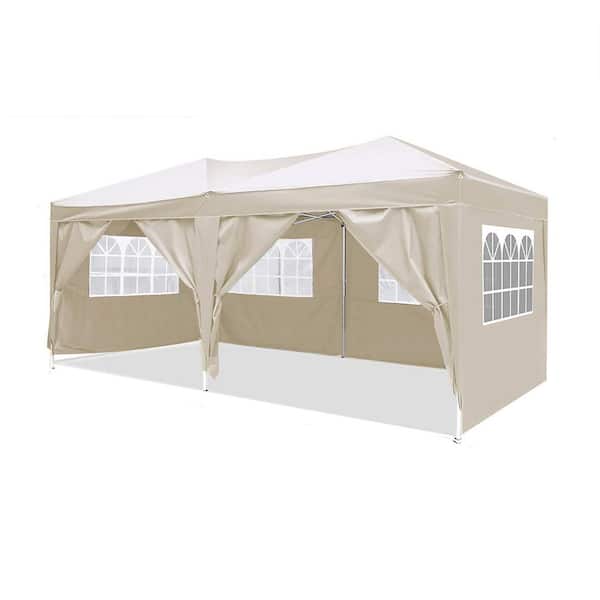 Ashly 10 ft. x 20 ft. Beige Pop up Party Folding Tent Canopy with 6 Removable Sidewalls