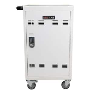 30-Device White Mobile Charging Cart and Cabinet for Tablets Laptops with Combination Lock