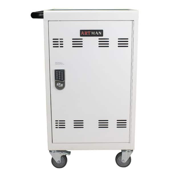 Tidoin 30-Device White Mobile Charging Cart and Cabinet for Tablets Laptops with Combination Lock