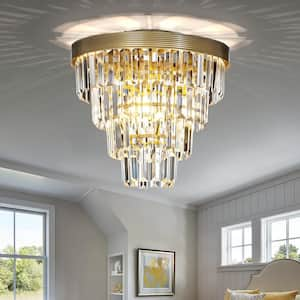 3-Light 13 in. Tiered Gold Mini Flush Mount With Clear Crystals