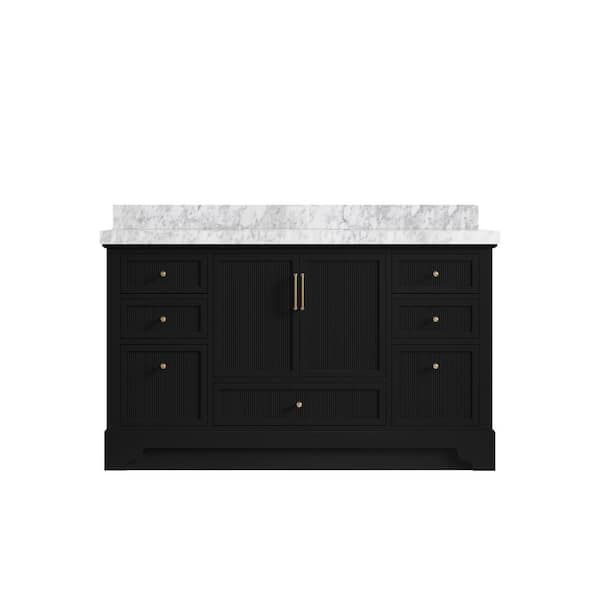 Willow Collections Alys 60 in. W x 22 in. D x 36 in. H Single Sink Bath Vanity in Black with 2 in. Carrara Marble Top