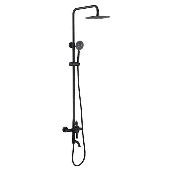 Single Handle 1-Spray Outdoor Tub Shower Faucet 1.8 GPM Stainless Steel Wall Mount Shower System with Valve Matte Black