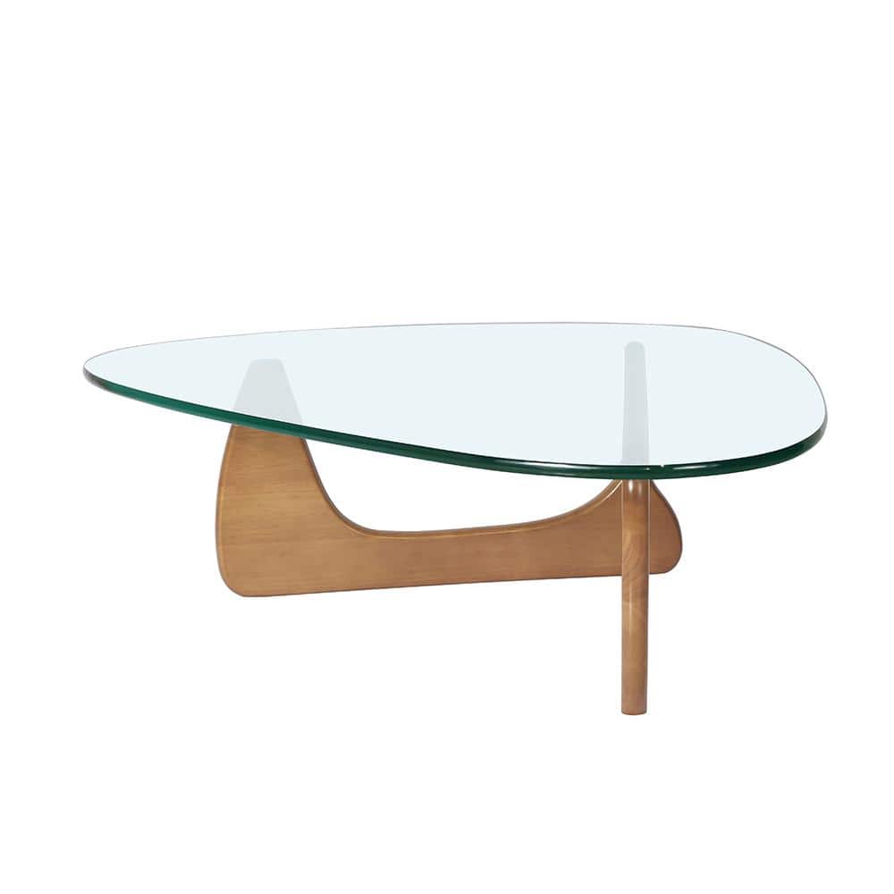 50 in. Light Walnut Triangle Glass Coffee Table 1-Pieces