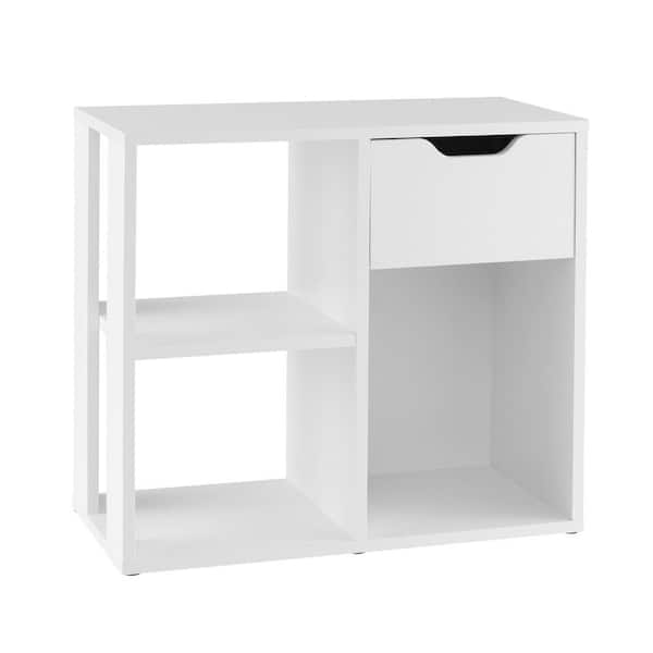 Costway 21 in. Tall White Engineered Wood 3-Shelf Bookcase with Pull-Out Drawer