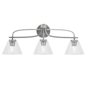 Olympia 28.25 in. 3-Light Graphite Vanity Light Clear Bubble Glass Shade