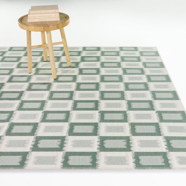 Borreson Blue 7 ft. 10 in. x 10 ft. Modern Ikat Indoor/Outdoor Area Rug