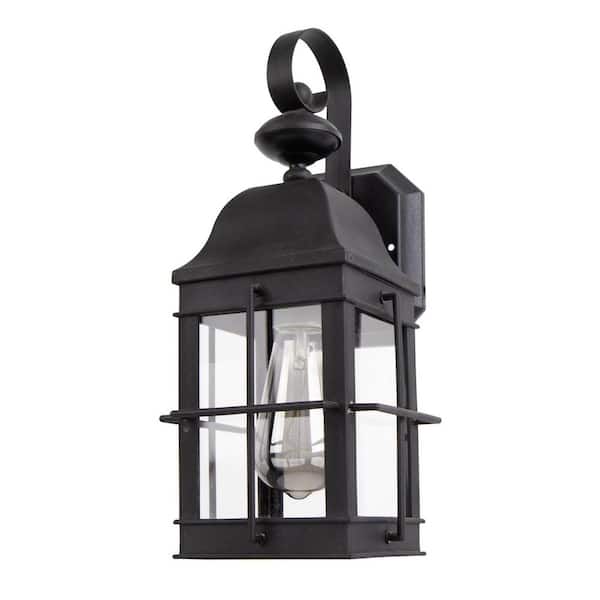 SOLUS New Town 15 in. Black Composite Outdoor Hardwired Lantern Sconce with Clear Diffuser No Bulb Included