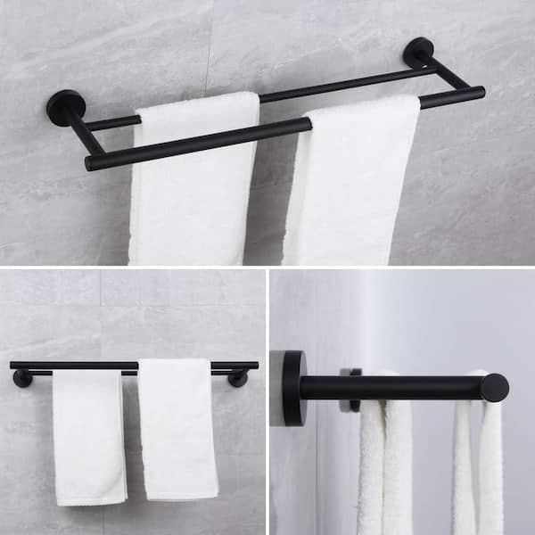 Bathroom 24 in. Wall Mounted Double Towel Bar Towel Holder in Matte Black (2-Pack)