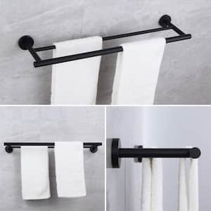 Bathroom 24 in. Wall Mounted Double Towel Bar Towel Holder in Matte Black