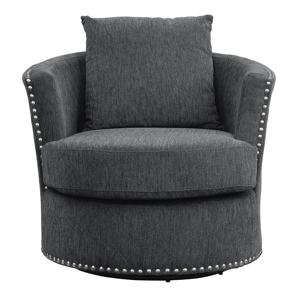 Charcoal Gray Chenille Barrel Swivel Accent Chair