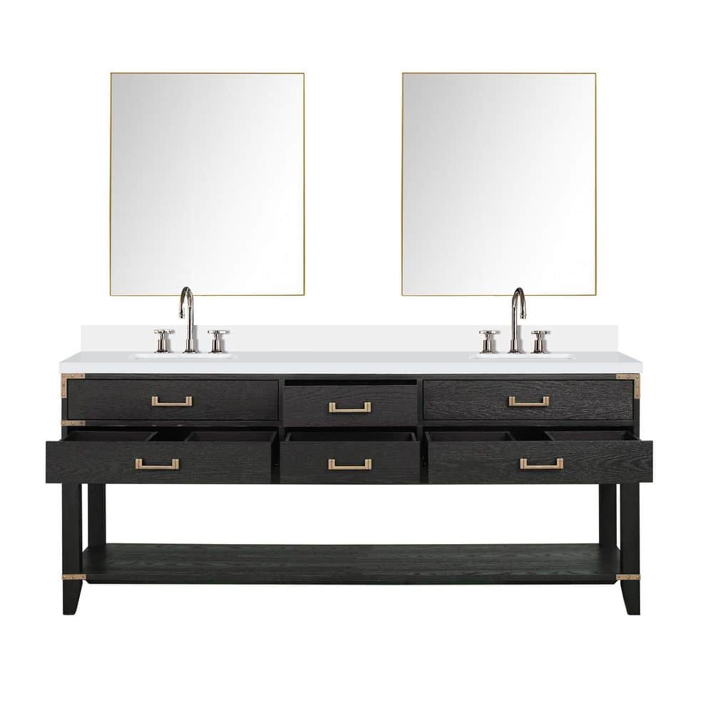 Irvington 80 in. W x 22 in. D Black Oak Double Bath Vanity with White Quartz Top, Faucet Set, and 36 in. Mirrors price history on PriceWatchPro