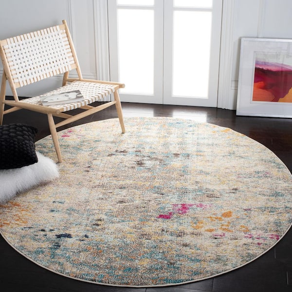 Madison Gray/Gold 5 ft. x 5 ft. Geometric Abstract Round Area Rug