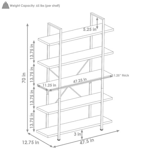 Sunnydaze Decor Industrial Style 3-Tier Bookshelf - Wood Veneer Shelves - Smoky Gray