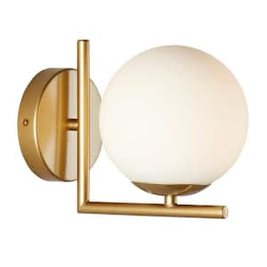 7.87 in. 1-Light Gold Modern Bathroom Vanity Wall Sconce with Globe Frosted Glass Shade